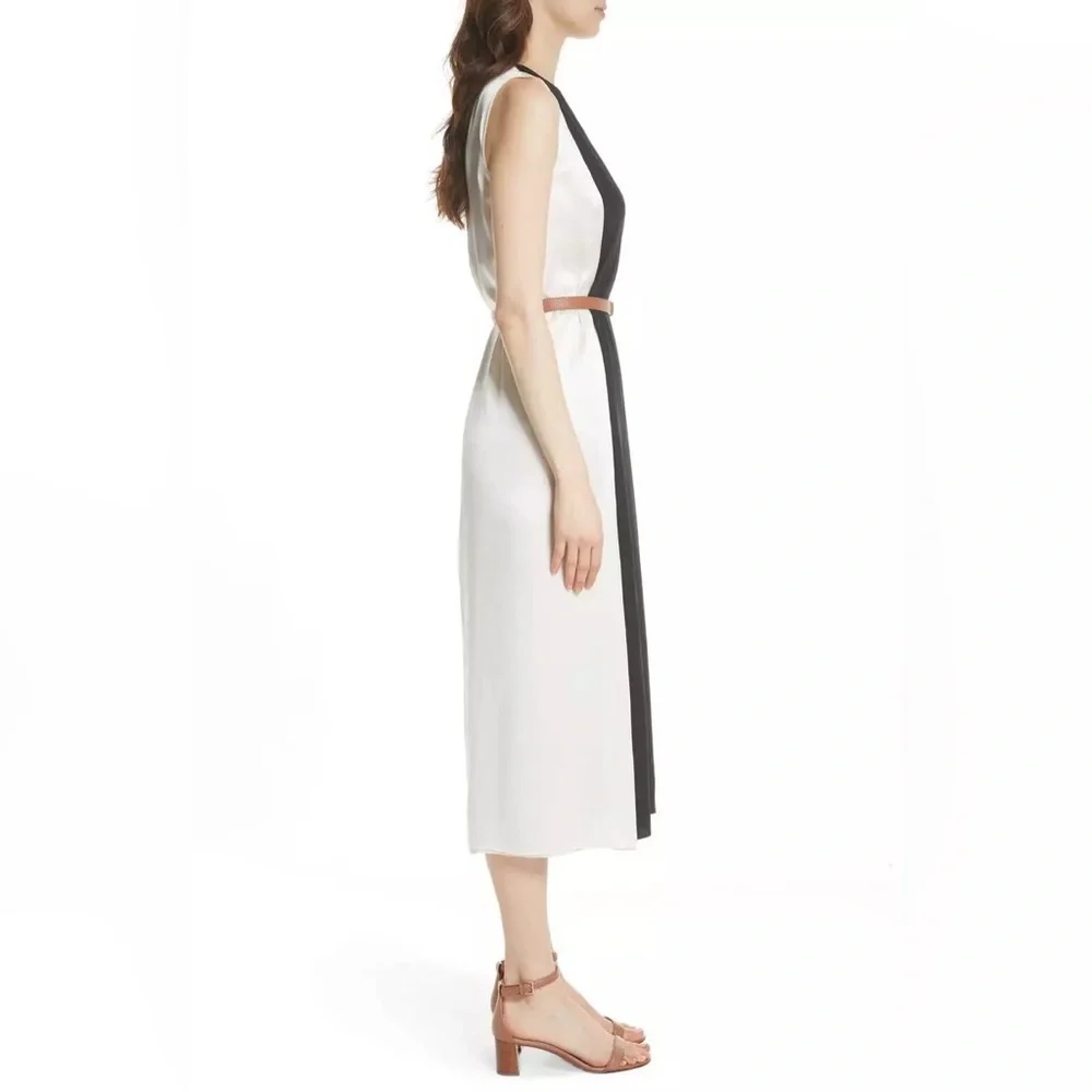 NWT $798 Tory Burch Black Clarice Colorblock Wrap Silk Dress